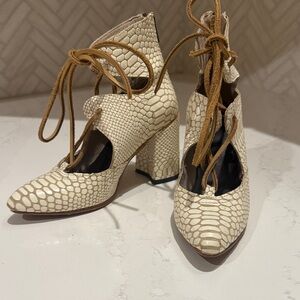 Freebird Cream Textured Lace-Up Heels